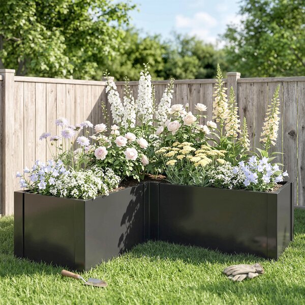 Outsunny L‑tvarovaný vyvýšený záhon z pozinkované oceli – odolný rohový květináč pro terasu a zahradu, 150 × 150 × 55 cm | Aosom