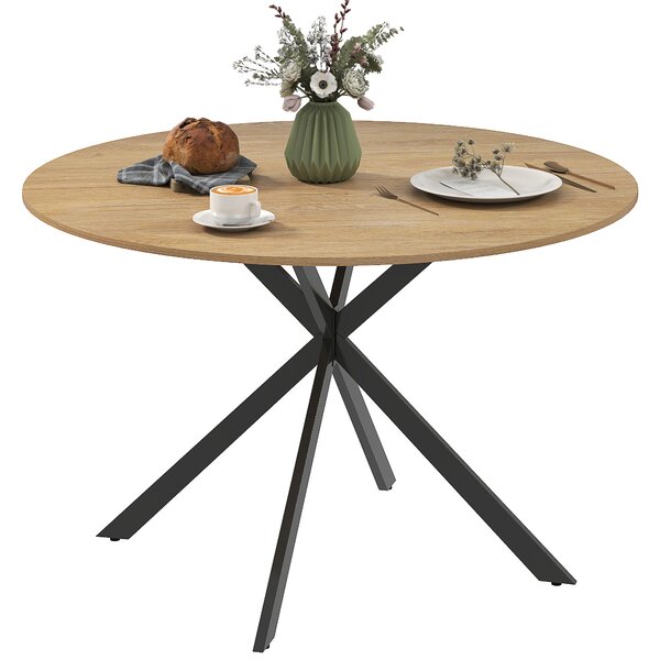 HOMCOM Kulatý Jídelní Stůl pro 4 Osoby, Ø120cm Kuchyňský Stůl v Průmyslovém Stylu se Steelovými Nohy, pro Jídelnu, Kuchyň, Pracovnu, Dub | Aosom