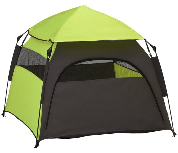 PawHut Psí Stan, Stan pro Kočky na Ven, Psí Dům s Síťovým Okénkem, Psí Teepee Stan s Taškou na Přenášení, Slunečník do Zahrady, Obýváku, Zelená + Tmav
