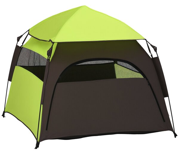 PawHut Psí Stan, Stan pro Kočky na Ven, Psí Dům s Síťovým Okénkem, Psí Teepee Stan s Taškou na Přenášení, Slunečník do Zahrady, Obýváku, Zelená + Tmav