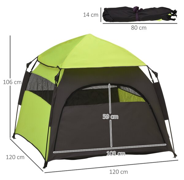 PawHut Psí Stan, Stan pro Kočky na Ven, Psí Dům s Síťovým Okénkem, Psí Teepee Stan s Taškou na Přenášení, Slunečník do Zahrady, Obýváku, Zelená + Tmav