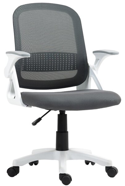 HOMCOM ergonomická síťovaná kancelářská židle se sklápěcími područkami, bederní podporou, výškově nastavitelná otočná židle s náklonem, šedá | Aosom