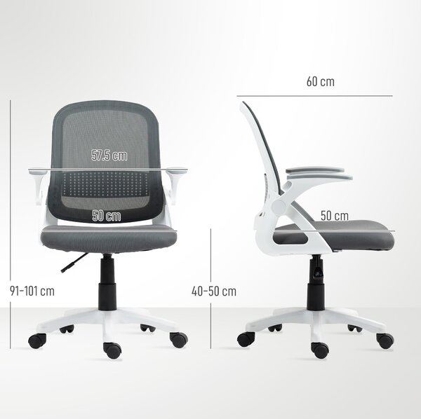 HOMCOM ergonomická síťovaná kancelářská židle se sklápěcími područkami, bederní podporou, výškově nastavitelná otočná židle s náklonem, šedá | Aosom