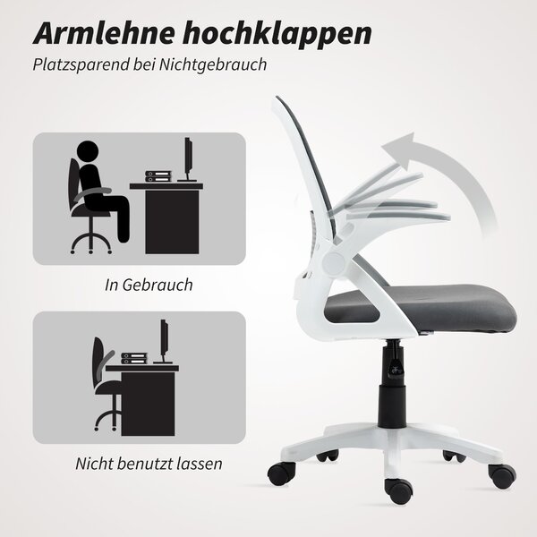 HOMCOM ergonomická síťovaná kancelářská židle se sklápěcími područkami, bederní podporou, výškově nastavitelná otočná židle s náklonem, šedá | Aosom