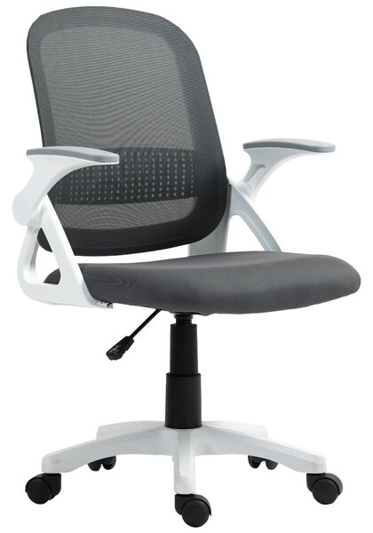 HOMCOM ergonomická síťovaná kancelářská židle se sklápěcími područkami, bederní podporou, výškově nastavitelná otočná židle s náklonem, šedá | Aosom