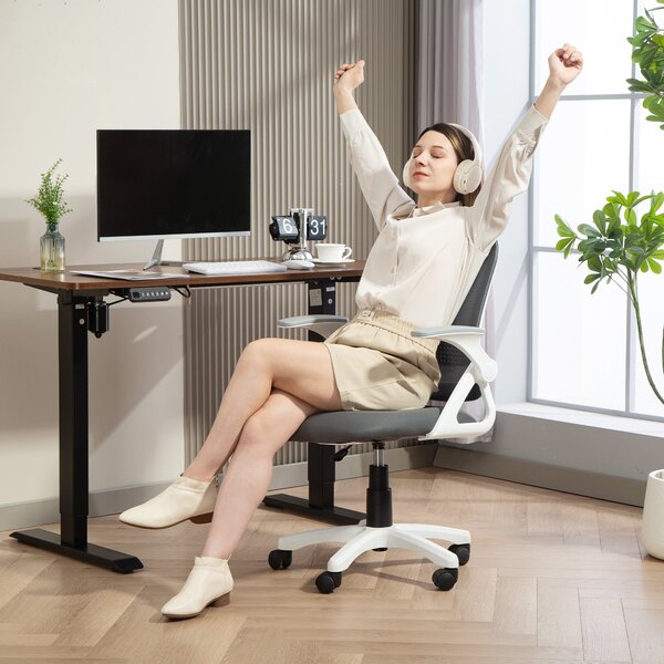 HOMCOM ergonomická síťovaná kancelářská židle se sklápěcími područkami, bederní podporou, výškově nastavitelná otočná židle s náklonem, šedá | Aosom