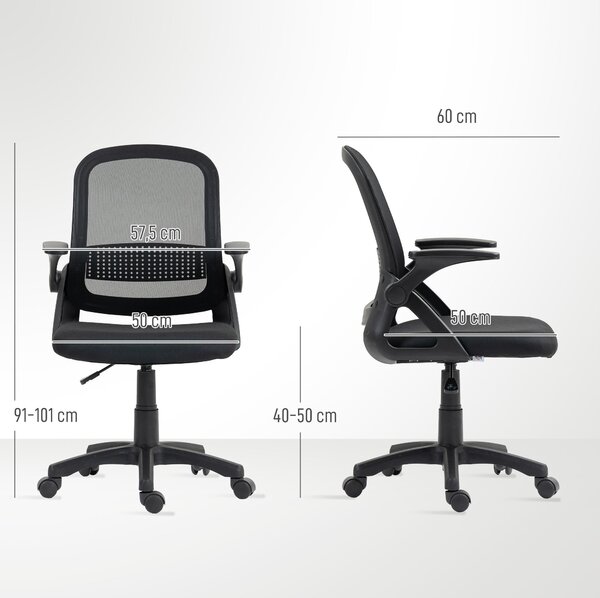 HOMCOM ergonomická síťovaná kancelářská židle se sklopnými područkami, bederní oporou a nastavitelným náklonem — černá | Aosom