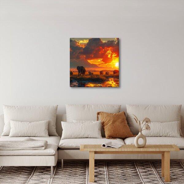 Obraz - Stádo slonů (30x30 cm)
