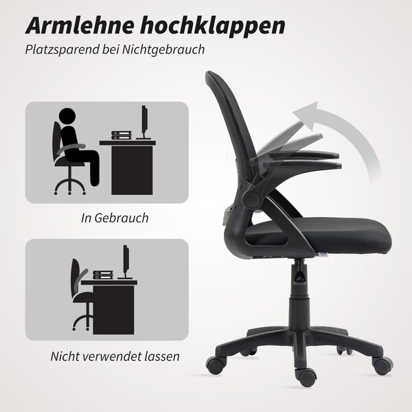 HOMCOM ergonomická síťovaná kancelářská židle se sklopnými područkami, bederní oporou a nastavitelným náklonem — černá | Aosom