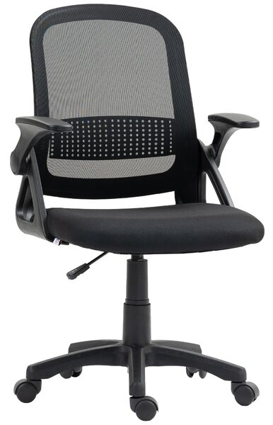 HOMCOM ergonomická síťovaná kancelářská židle se sklopnými područkami, bederní oporou a nastavitelným náklonem — černá | Aosom