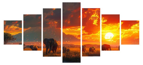 Obraz - Stádo slonů (210x100 cm)