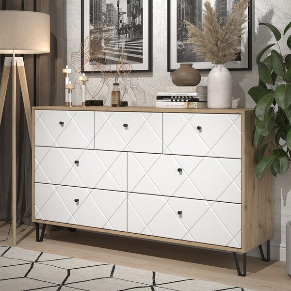Kredenc Vicco Nizza Řemeslný dub 140.2 x 82.6 cm se 7 zásuvkami, Model 57500