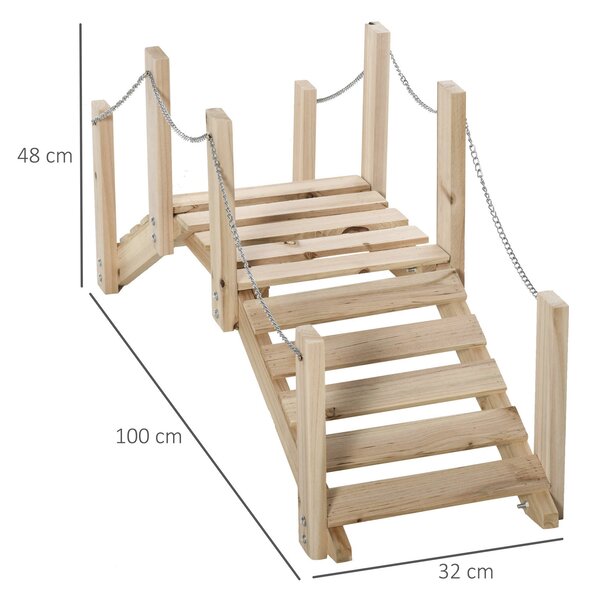 Dřevěný most do zahrady Outsunny - Most přes rybník - Dřevěný most - Zahradní dekorace Rozměry 100D x 32Š x 48V cm - Jedlové dřevo | Aosom