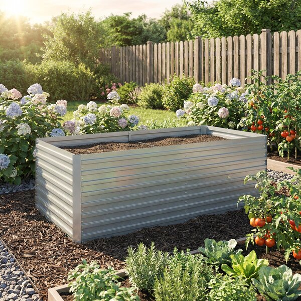 Outsunny pozinkovaný vyvýšený záhon 2 ks 180 × 90 × 60 cm — obdélníkové hluboké truhlíky s podpěrnými tyčemi, otevřené dno, rukavice, sada pro zelenin