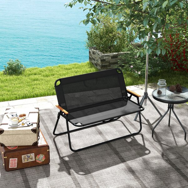 Outsunny Zahradní Lavice pro Dva, Skládací Lavice s Nosností 220 kg, pro Kempování, Patio, Černá, 108 x 65 x 73 cm | Aosom