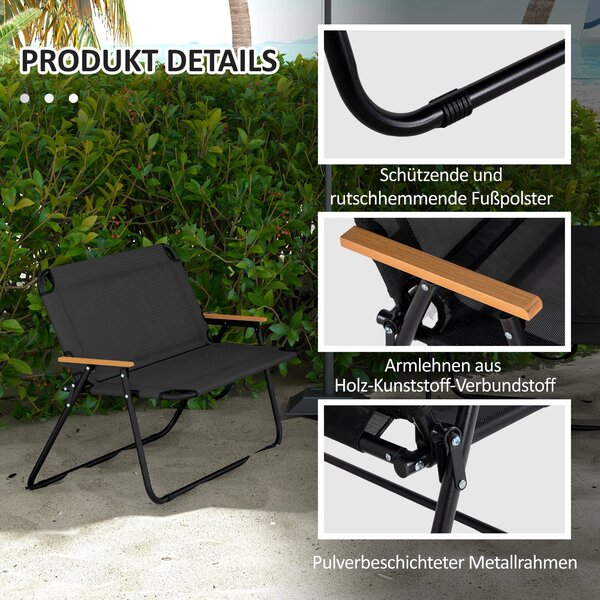 Outsunny Zahradní Lavice pro Dva, Skládací Lavice s Nosností 220 kg, pro Kempování, Patio, Černá, 108 x 65 x 73 cm | Aosom