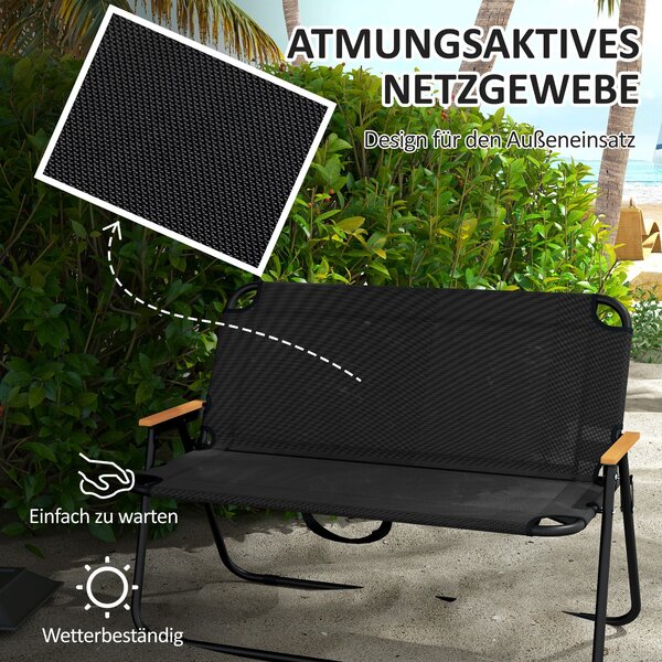 Outsunny Zahradní Lavice pro Dva, Skládací Lavice s Nosností 220 kg, pro Kempování, Patio, Černá, 108 x 65 x 73 cm | Aosom
