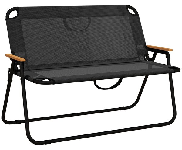 Outsunny Zahradní Lavice pro Dva, Skládací Lavice s Nosností 220 kg, pro Kempování, Patio, Černá, 108 x 65 x 73 cm | Aosom