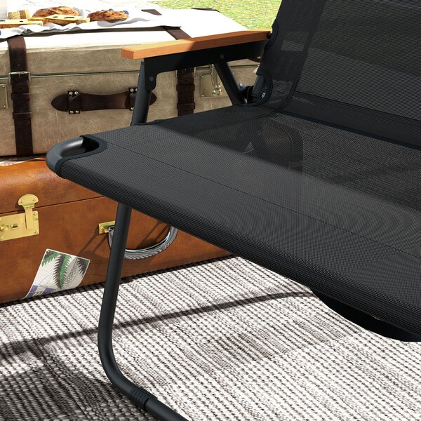 Outsunny Zahradní Lavice pro Dva, Skládací Lavice s Nosností 220 kg, pro Kempování, Patio, Černá, 108 x 65 x 73 cm | Aosom