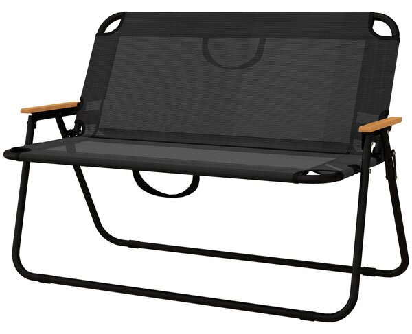 Outsunny Zahradní Lavice pro Dva, Skládací Lavice s Nosností 220 kg, pro Kempování, Patio, Černá, 108 x 65 x 73 cm | Aosom