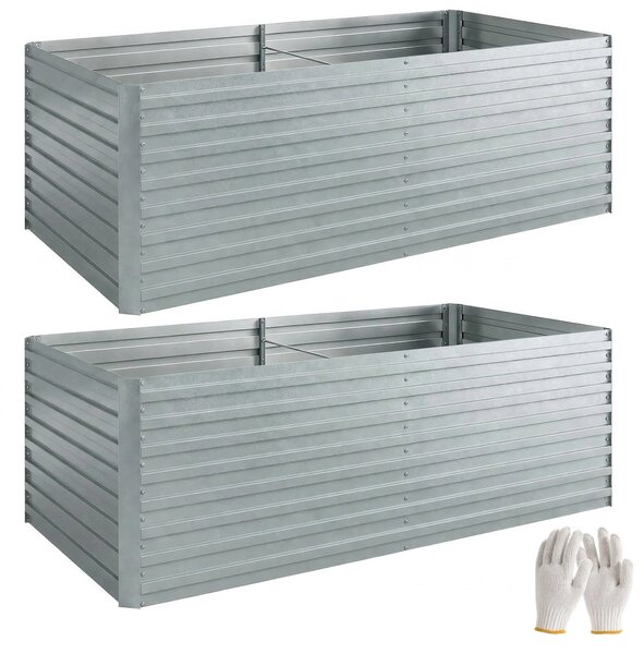 Outsunny pozinkovaný vyvýšený záhon 2 ks 180 × 90 × 60 cm — obdélníkové hluboké truhlíky s podpěrnými tyčemi, otevřené dno, rukavice, sada pro zelenin