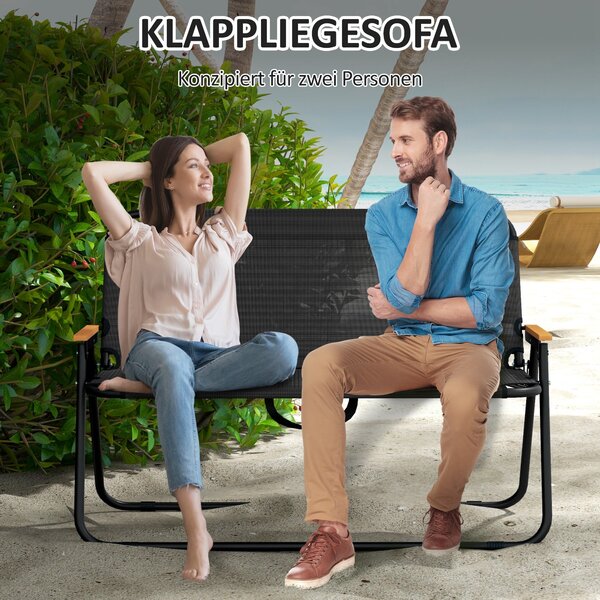 Outsunny Zahradní Lavice pro Dva, Skládací Lavice s Nosností 220 kg, pro Kempování, Patio, Černá, 108 x 65 x 73 cm | Aosom