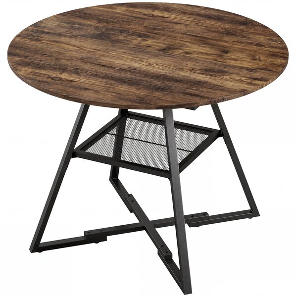 HOMCOM kulatý jídelní stůl pro 4, průměr 100 cm × výška 76 cm, industriální kuchyňský stůl s velkou deskou a odkládací polici, kovový rám, rustikální