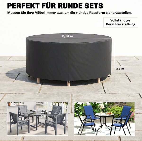 Outsunny ochranný obal na kulatý zahradní nábytek – 420D voděodolný Oxford, ochrana UV30+, pro kulaté stoly a stohovatelné židle Ø214 × 70 cm | Aosom