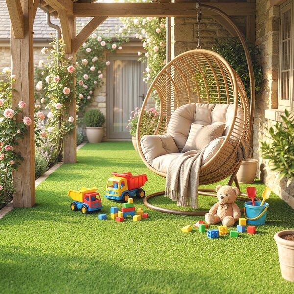 Umělý trávník Outsunny 1 × 4 m, výška vlasu 10 mm, samoodvodňovací — zahrada, terasa, balkón — zelený | Aosom