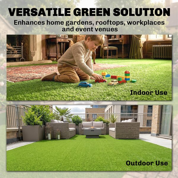 Umělý trávník Outsunny 1 × 4 m, výška vlasu 10 mm, samoodvodňovací — zahrada, terasa, balkón — zelený | Aosom