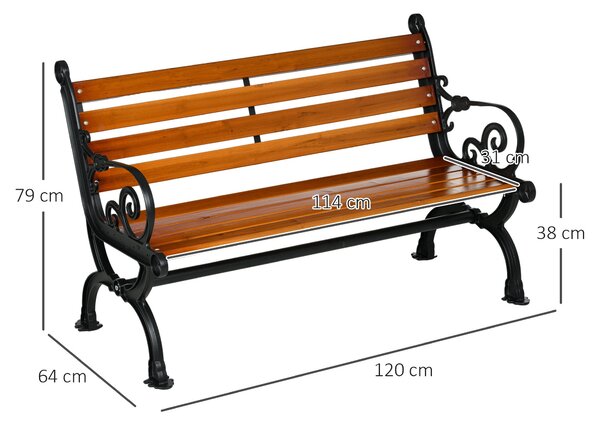 Zahradní lavice Outsunny, parková lavice, dvouosobová lavice s opěrkami, pro zahradu, balkon, odolná vůči povětrnostním vlivům, dřevo, 120 x 64 x 79 c