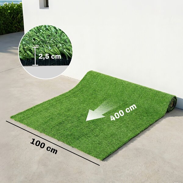 Umělý trávník Outsunny 1 × 4 m, výška vlasu 10 mm, samoodvodňovací — zahrada, terasa, balkón — zelený | Aosom