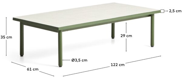 Kave Home Bílo-zelený zahradní stolek Maurina 122 x 61 cm