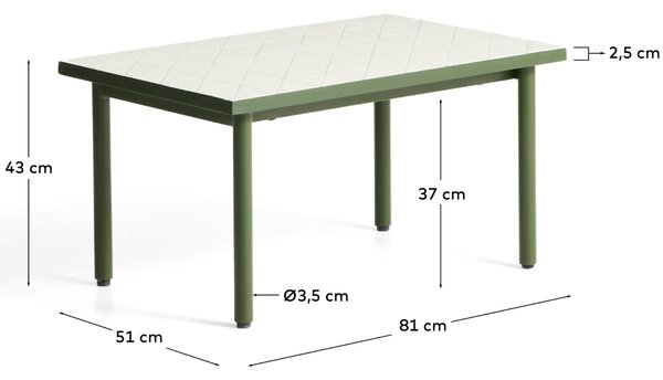 Kave Home Bílo-zelený zahradní stolek Maurina 81 x 51 cm