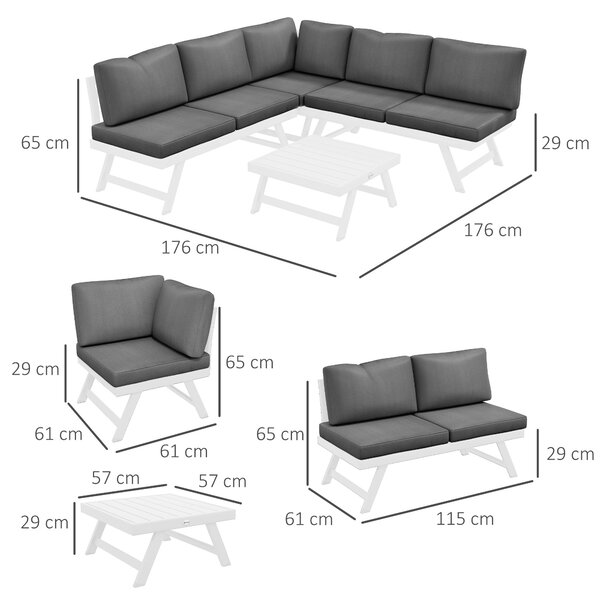 Outsunny 4-dílná souprava zahradního nábytku, balkonová souprava se svařitelným pohovkou, dvojitým křeslem, konferenčním stolkem, zahradní lounge soup