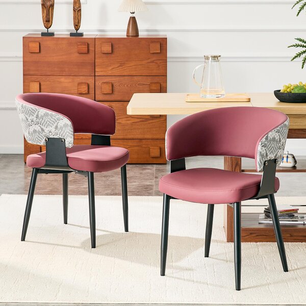 Sada dvou jídelních židlí, styl mid-century, s područkami, umělá kůže (červená)