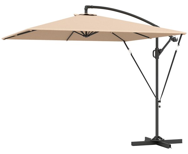 Umbrella Outsunny S Táhlem Ø260 cm s UV Ochrannou 50+ Voděodolný Slunečník s Podstavcem, Krytem, Klikou a Bezpečností proti Větru, Odklápěcí Zahradní