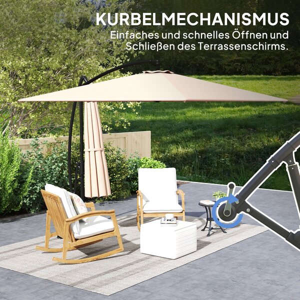 Umbrella Outsunny S Táhlem Ø260 cm s UV Ochrannou 50+ Voděodolný Slunečník s Podstavcem, Krytem, Klikou a Bezpečností proti Větru, Odklápěcí Zahradní