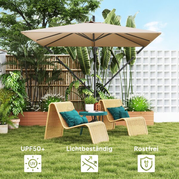 Umbrella Outsunny S Táhlem Ø260 cm s UV Ochrannou 50+ Voděodolný Slunečník s Podstavcem, Krytem, Klikou a Bezpečností proti Větru, Odklápěcí Zahradní