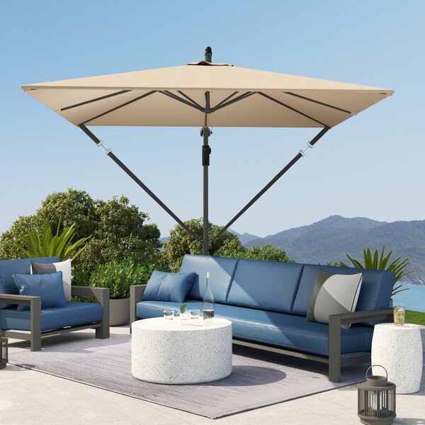 Umbrella Outsunny S Táhlem Ø260 cm s UV Ochrannou 50+ Voděodolný Slunečník s Podstavcem, Krytem, Klikou a Bezpečností proti Větru, Odklápěcí Zahradní