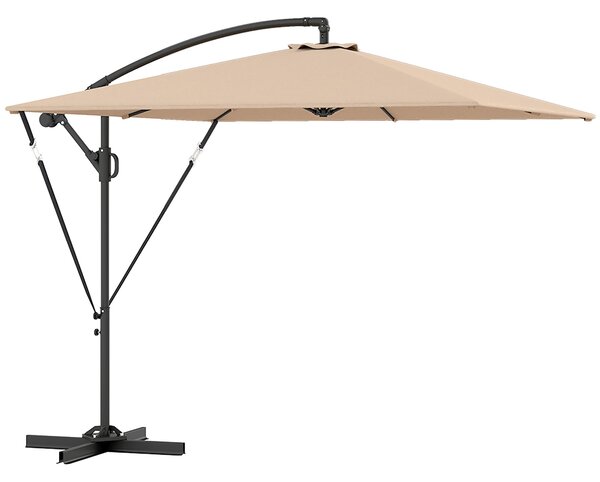 Umbrella Outsunny S Táhlem Ø260 cm s UV Ochrannou 50+ Voděodolný Slunečník s Podstavcem, Krytem, Klikou a Bezpečností proti Větru, Odklápěcí Zahradní