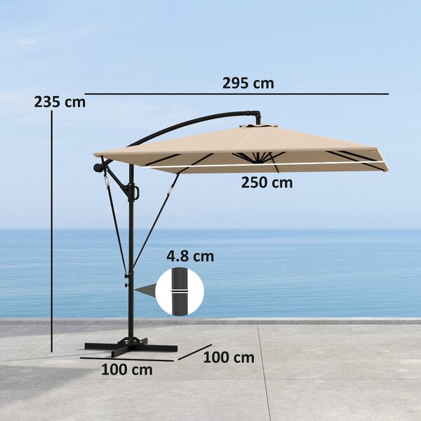 Umbrella Outsunny S Táhlem Ø260 cm s UV Ochrannou 50+ Voděodolný Slunečník s Podstavcem, Krytem, Klikou a Bezpečností proti Větru, Odklápěcí Zahradní