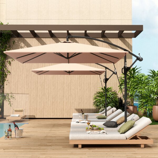 Umbrella Outsunny S Táhlem Ø260 cm s UV Ochrannou 50+ Voděodolný Slunečník s Podstavcem, Krytem, Klikou a Bezpečností proti Větru, Odklápěcí Zahradní
