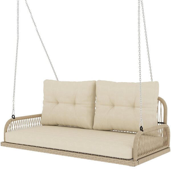 Outsunny Hollywood houpačka pro 2 osoby z rákosu se polštáři a řetězovým zavěšením, nosnost až 240 kg, houpačka do zahrady nebo na balkon 115 x 66 x 4