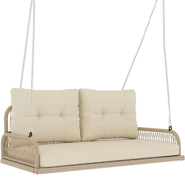 Outsunny Hollywood houpačka pro 2 osoby z rákosu se polštáři a řetězovým zavěšením, nosnost až 240 kg, houpačka do zahrady nebo na balkon 115 x 66 x 4