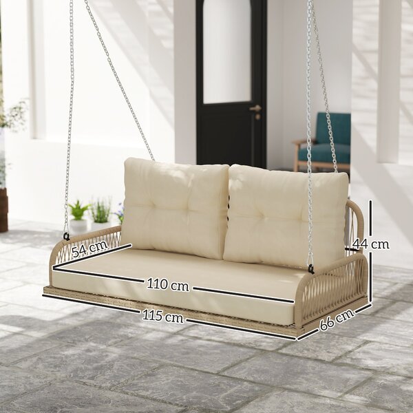 Outsunny Hollywood houpačka pro 2 osoby z rákosu se polštáři a řetězovým zavěšením, nosnost až 240 kg, houpačka do zahrady nebo na balkon 115 x 66 x 4