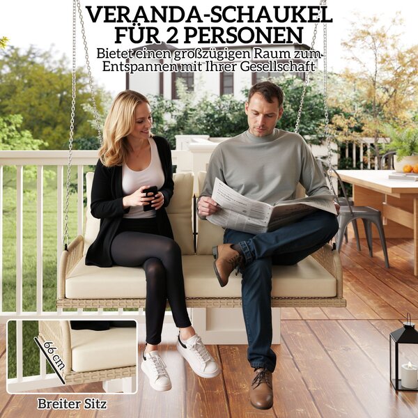 Outsunny Hollywood houpačka pro 2 osoby z rákosu se polštáři a řetězovým zavěšením, nosnost až 240 kg, houpačka do zahrady nebo na balkon 115 x 66 x 4