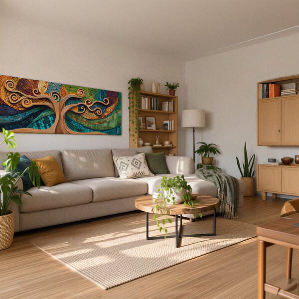 Obraz na plátně - Strom života Dřevěná chapadla FeelHappy.cz Rozměr obrazu (Šířka x Výška): 240 x 80 cm