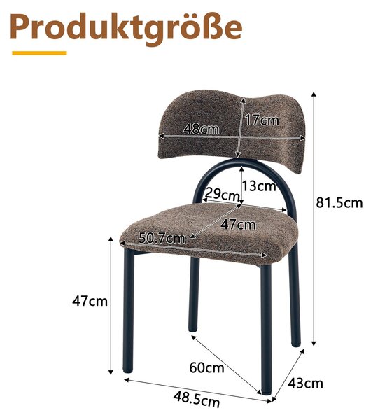 Sada dvou jídelních židlí, čalouněné, s kovovou konstrukcí, pouze židle (hnědé)