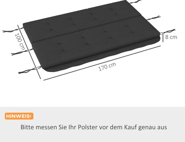 Sada polstrů Outsunny pro houpačku Hollywood 170 cm - polstr na sedadlo, zahradní polstr, polstr na záda, boční polstr - tmavě šedý | Aosom